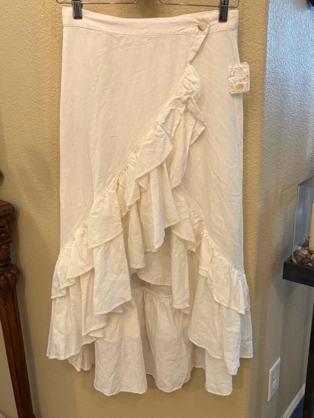Free People Ivory High-Low Ruffle Wrap Skirt